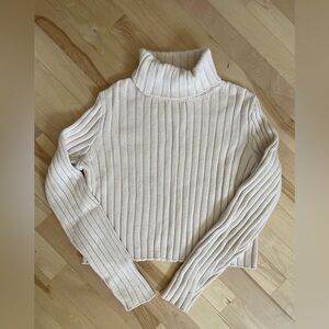Simons organic cotton Ribbed Turtleneck Sweater - Cream XS